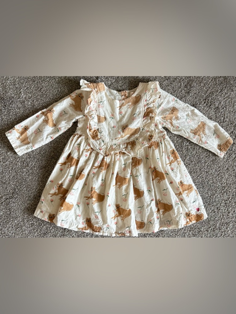 Pink Chicken Cream Dress with Brown Cat Print